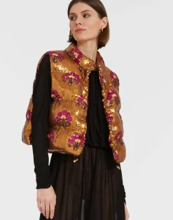 La DoubleJ Capispalla<Bonbon Puffer VestBronze in Textured Sequins