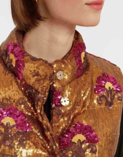 La DoubleJ Capispalla<Bonbon Puffer VestBronze in Textured Sequins
