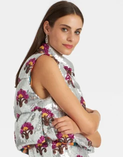 La DoubleJ Capispalla<Bonbon Puffer VestSilver in Textured Sequins
