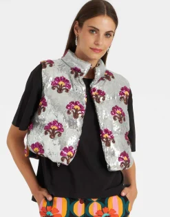 La DoubleJ Capispalla<Bonbon Puffer VestSilver in Textured Sequins