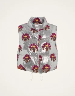 La DoubleJ Capispalla<Bonbon Puffer VestSilver in Textured Sequins
