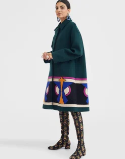 La DoubleJ Capispalla<Boxy Coat IntarsiaDark Green in Wool