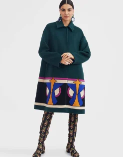 La DoubleJ Capispalla<Boxy Coat IntarsiaDark Green in Wool