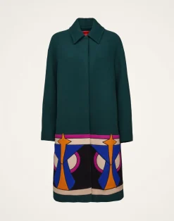 La DoubleJ Capispalla<Boxy Coat IntarsiaDark Green in Wool