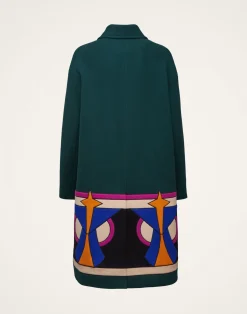 La DoubleJ Capispalla<Boxy Coat IntarsiaDark Green in Wool