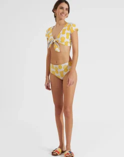 La DoubleJ Moda Mare<Boy BriefPineapple Sunflower White in Lycra