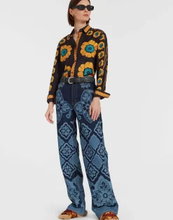 La DoubleJ Camicie E Top<Boy ShirtDaisychain Plac&eacute;e Orange in Silk Twill
