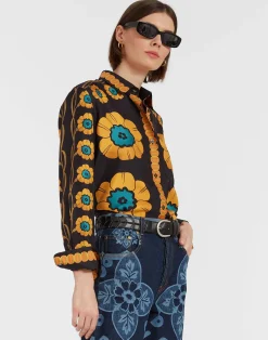 La DoubleJ Camicie E Top<Boy ShirtDaisychain Plac&eacute;e Orange in Silk Twill