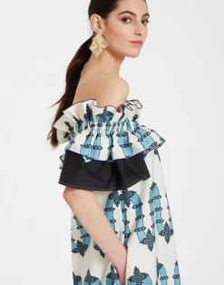 La DoubleJ Vestiti<Breakfast DressScirocco Plac&eacute;e Ivory in Summer Poplin