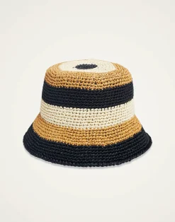 La DoubleJ Cappelli|Accessories<Bucket HatColor Block Light Beige in Raffia Crochet