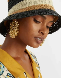 La DoubleJ Cappelli|Accessories<Bucket HatColor Block Light Beige in Raffia Crochet