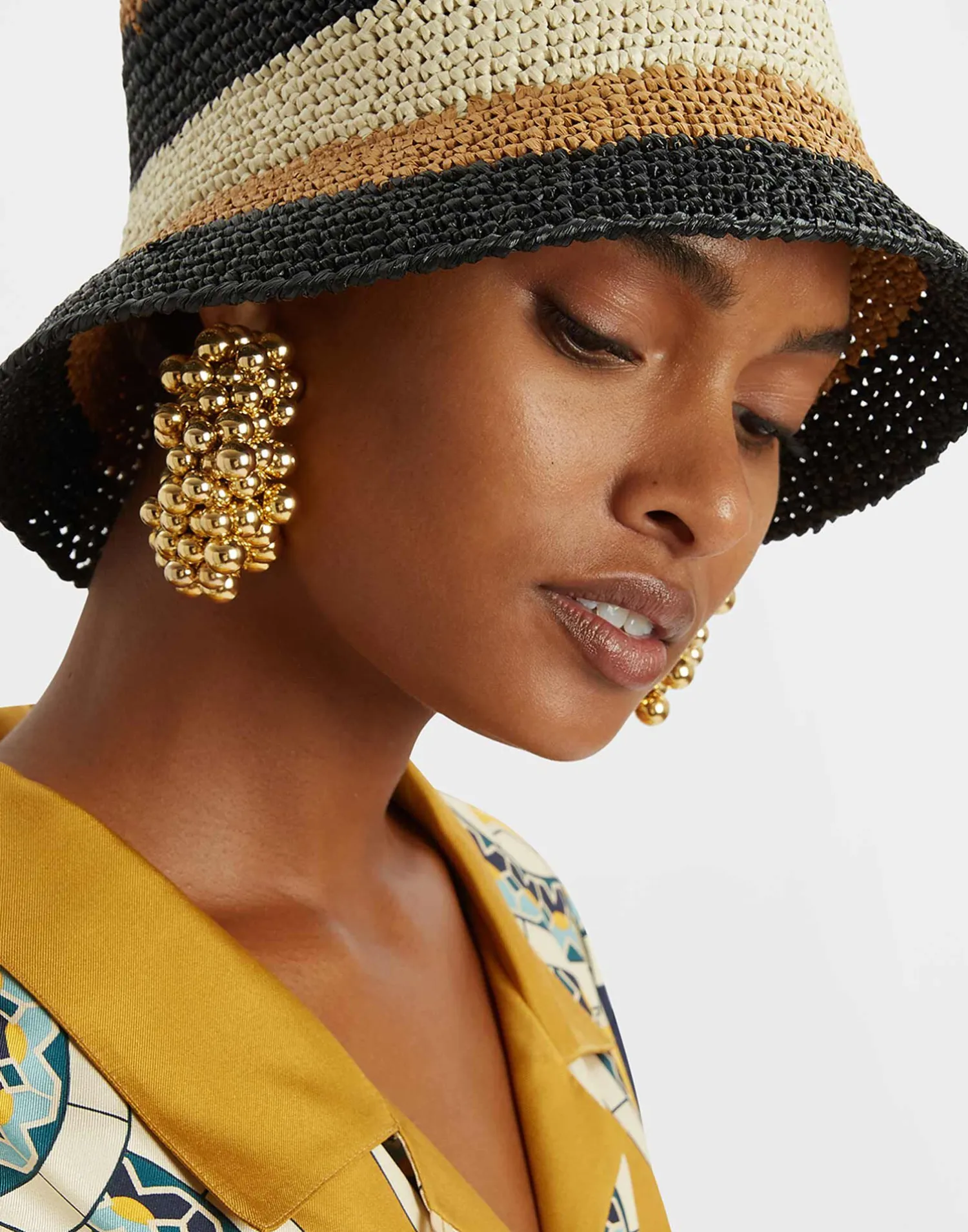 La DoubleJ Cappelli|Accessories<Bucket HatColor Block Light Beige in Raffia Crochet