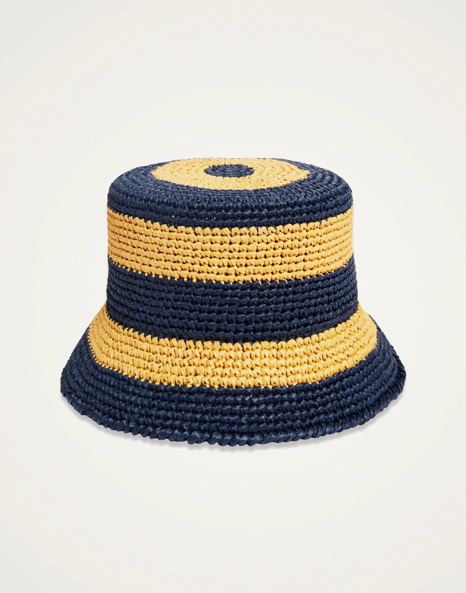 La DoubleJ Cappelli|Accessories<Bucket HatColor Block Navy in Raffia Crochet