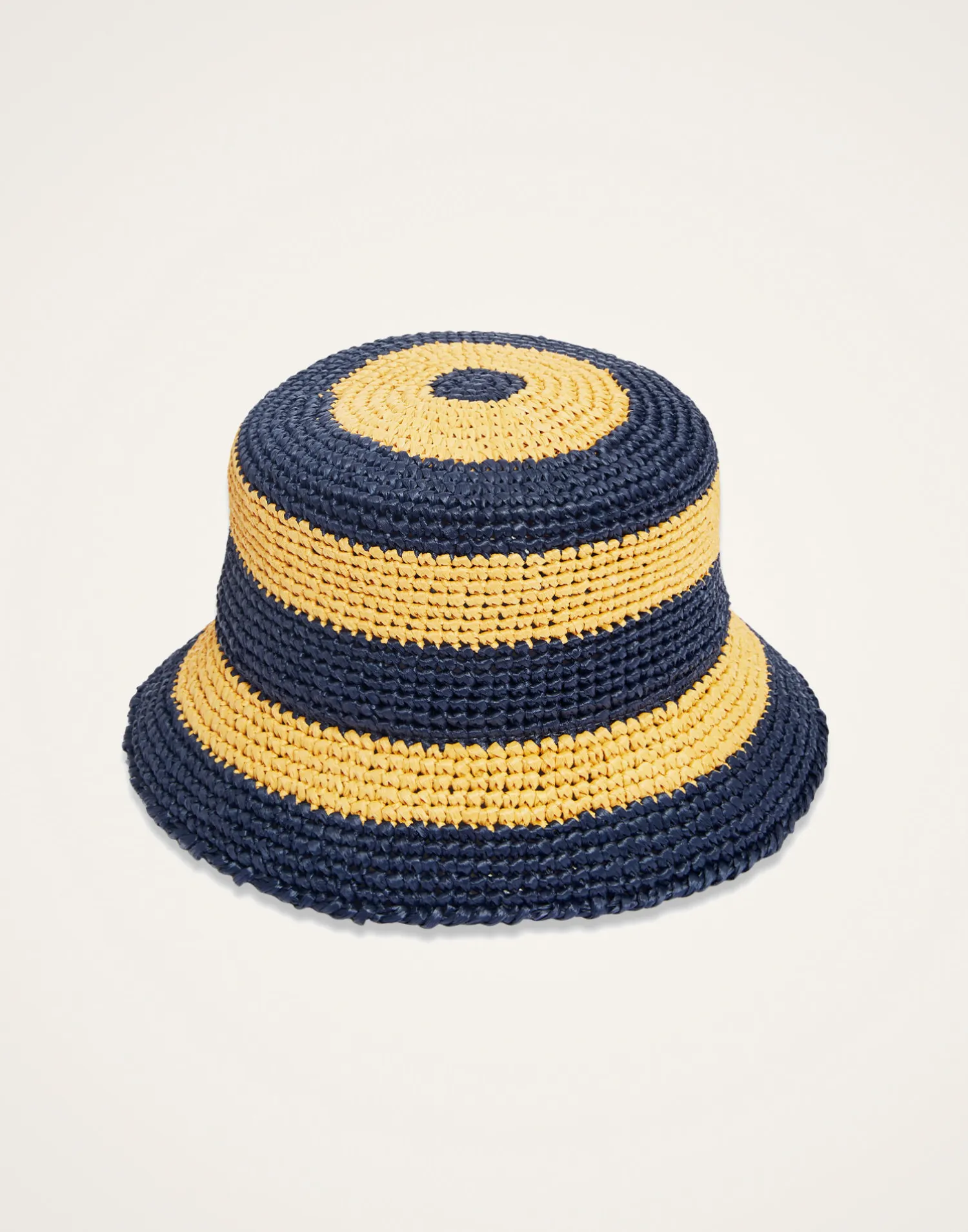 La DoubleJ Cappelli|Accessories<Bucket HatColor Block Navy in Raffia Crochet