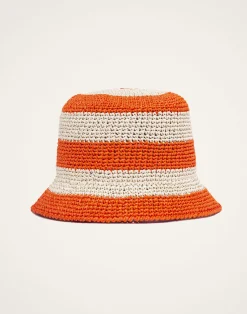 La DoubleJ Cappelli|Accessories<Bucket Hat RaffiaBicolore Arancio in Raffia Crochet