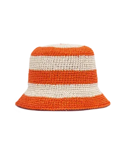 La DoubleJ Cappelli|Accessories<Bucket Hat RaffiaBicolore Arancio in Raffia Crochet