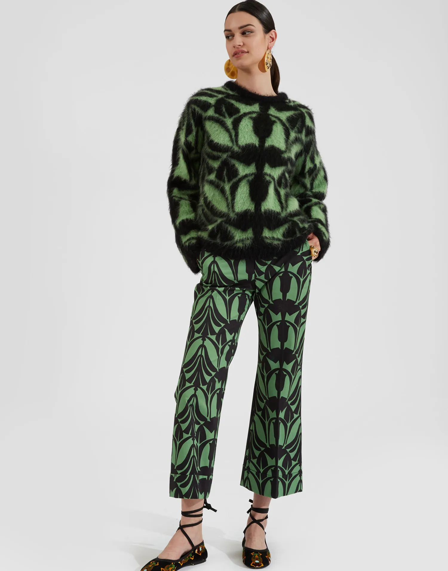 La DoubleJ Maglieria<Camden JumperGreen & Black in Brushed Wool