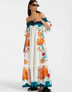 La DoubleJ Vestiti<Capalbio DressMorpheus Plac&eacute;e Orange in Summer Poplin