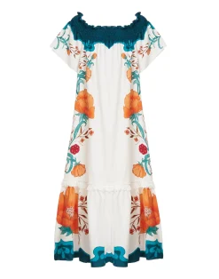 La DoubleJ Vestiti<Capalbio DressMorpheus Plac&eacute;e Orange in Summer Poplin