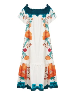 La DoubleJ Vestiti<Capalbio DressMorpheus Plac&eacute;e Orange in Summer Poplin