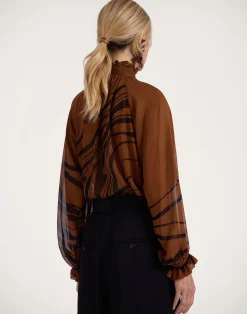 La DoubleJ Camicie E Top<Cerere BlouseBig Blooms Plac&eacute;e Brown in Silk Chiffon
