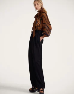 La DoubleJ Camicie E Top<Cerere BlouseBig Blooms Plac&eacute;e Brown in Silk Chiffon