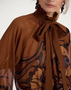 La DoubleJ Camicie E Top<Cerere BlouseBig Blooms Plac&eacute;e Brown in Silk Chiffon