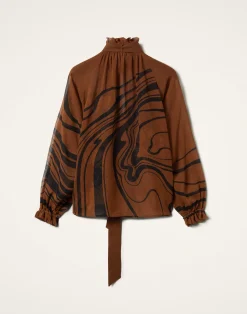 La DoubleJ Camicie E Top<Cerere BlouseBig Blooms Plac&eacute;e Brown in Silk Chiffon