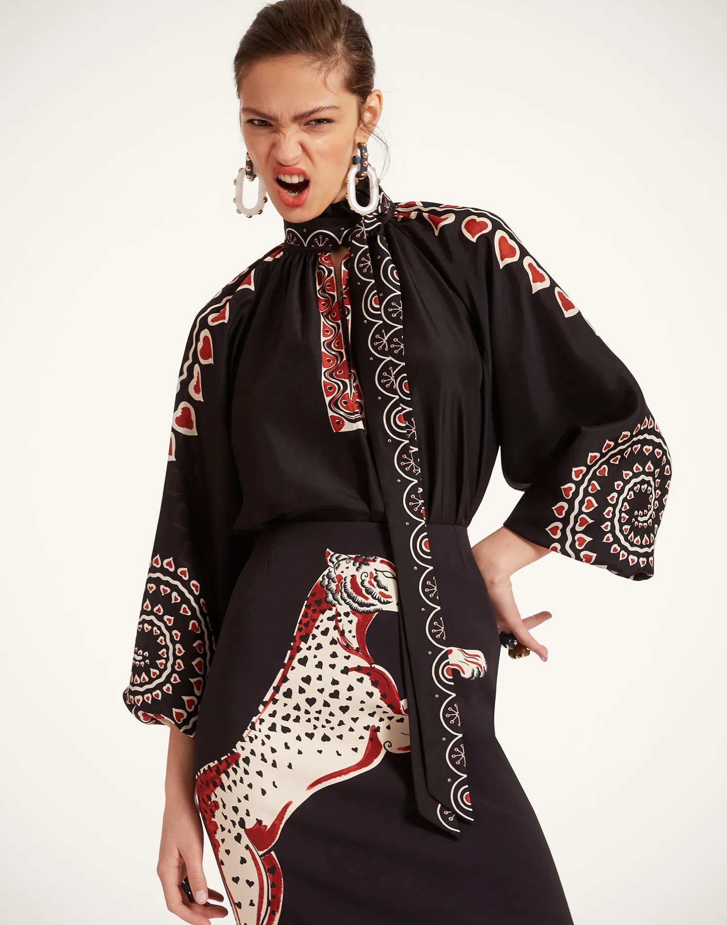 La DoubleJ Camicie E Top<Cerere BlouseGattopardo Placée Black in Silk Voile