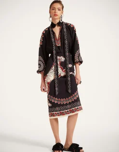 La DoubleJ Camicie E Top<Cerere BlouseGattopardo Placée Black in Silk Voile