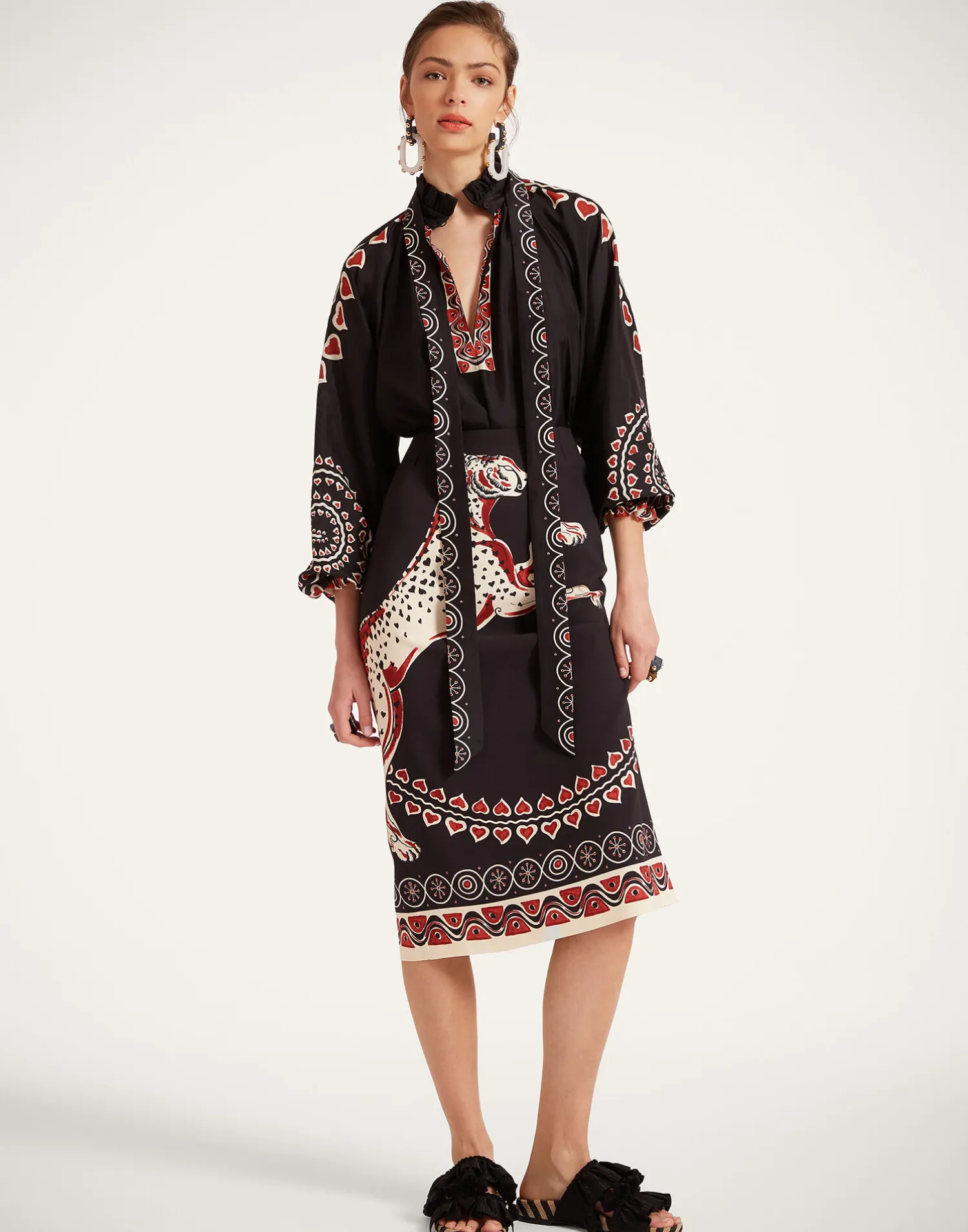 La DoubleJ Camicie E Top<Cerere BlouseGattopardo Placée Black in Silk Voile