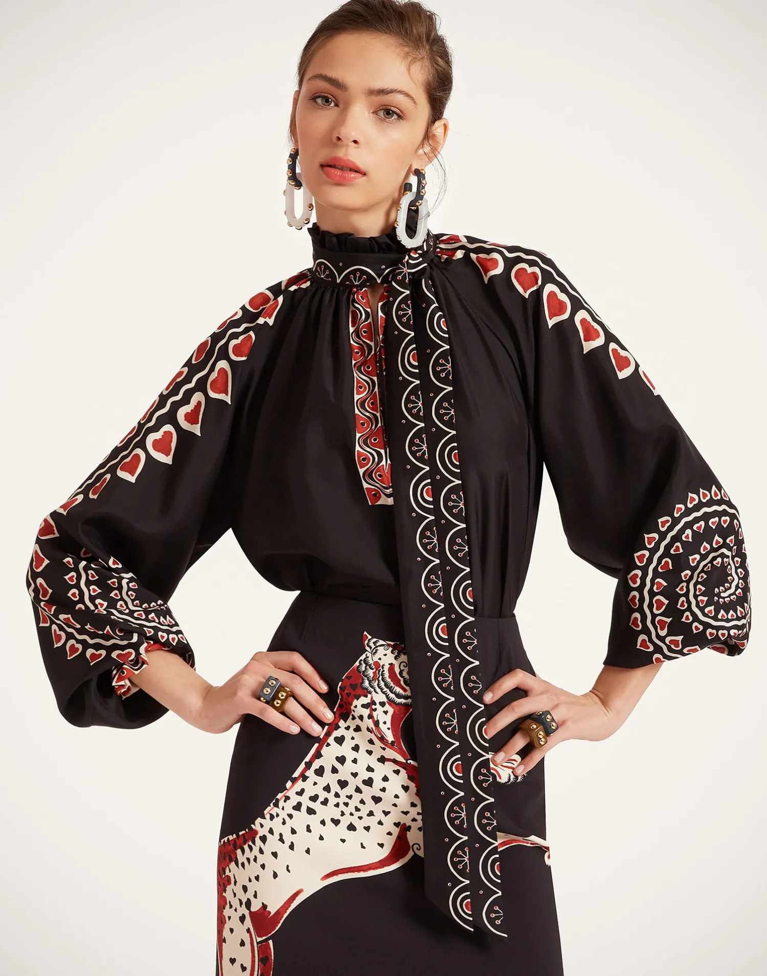 La DoubleJ Camicie E Top<Cerere BlouseGattopardo Placée Black in Silk Voile