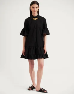 La DoubleJ Vestiti<Choux DressSolid Black in Cotton Poplin