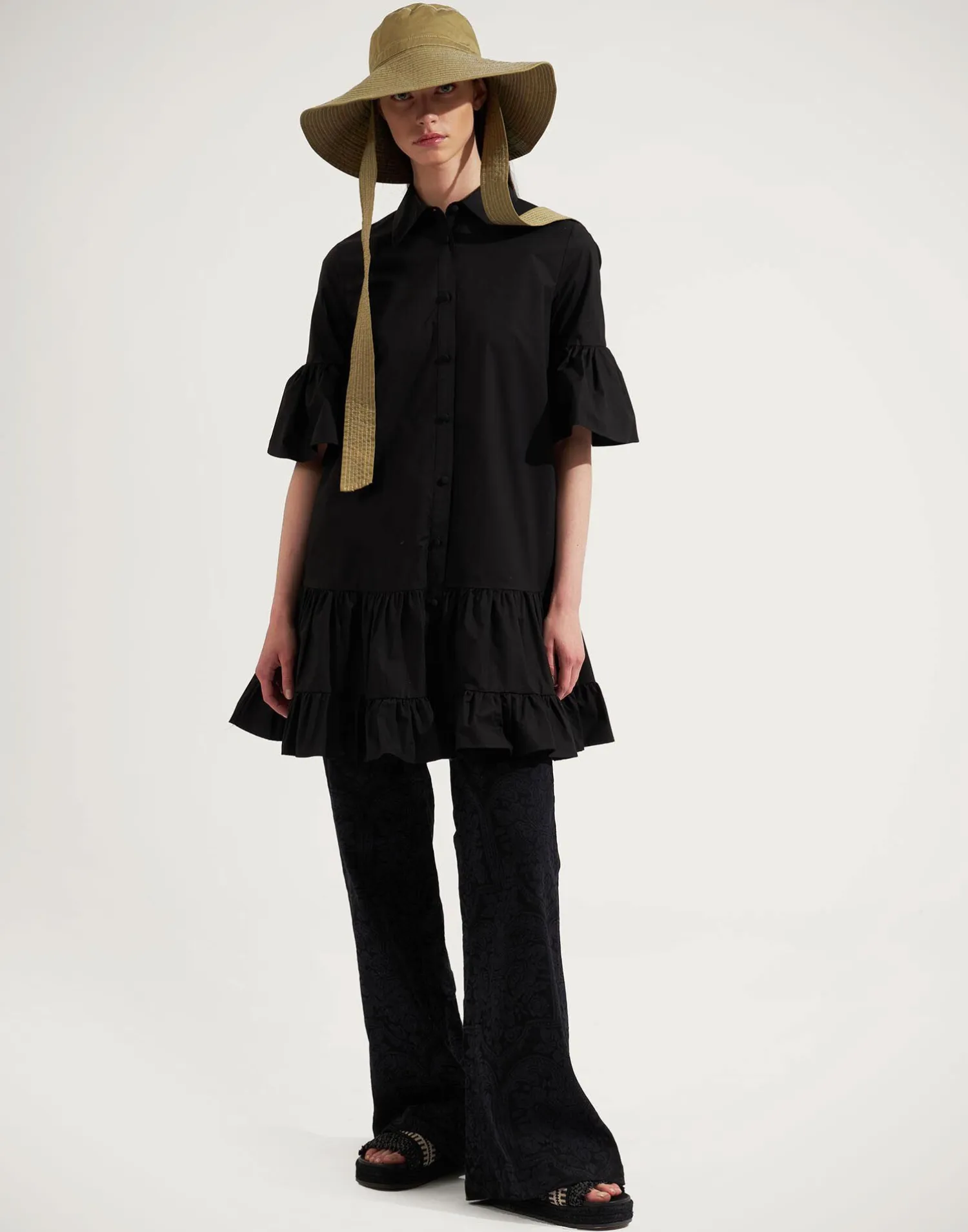La DoubleJ Vestiti<Choux DressSolid Black in Cotton Poplin