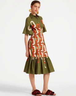 La DoubleJ Vestiti<Choux Midi DressPrometheus Plac&eacute;e Camouflage in Summer Poplin