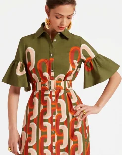 La DoubleJ Vestiti<Choux Midi DressPrometheus Plac&eacute;e Camouflage in Summer Poplin