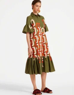 La DoubleJ Vestiti<Choux Midi DressPrometheus Plac&eacute;e Camouflage in Summer Poplin