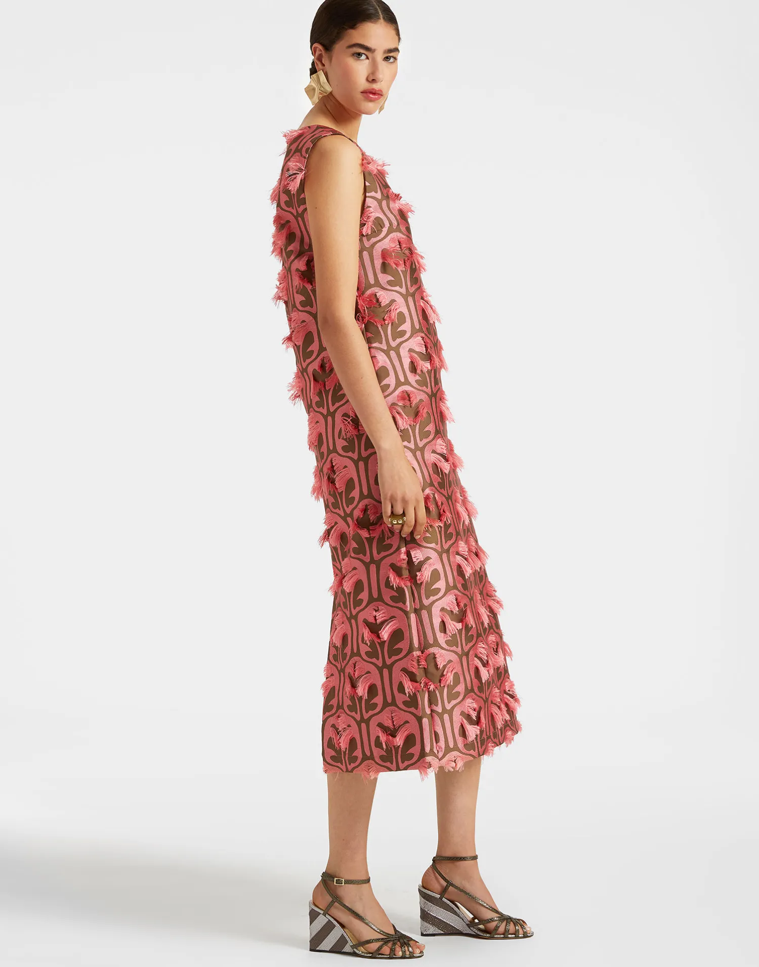 La DoubleJ Vestiti<Column DressGrove Kaki/Pink in Jacquard