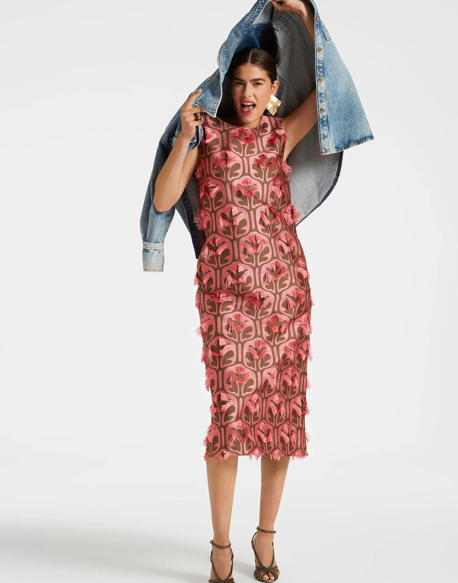 La DoubleJ Vestiti<Column DressGrove Kaki/Pink in Jacquard