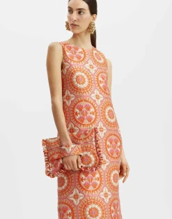 La DoubleJ Party Dressing<Column DressSun Orange in Jacquard With Feathers