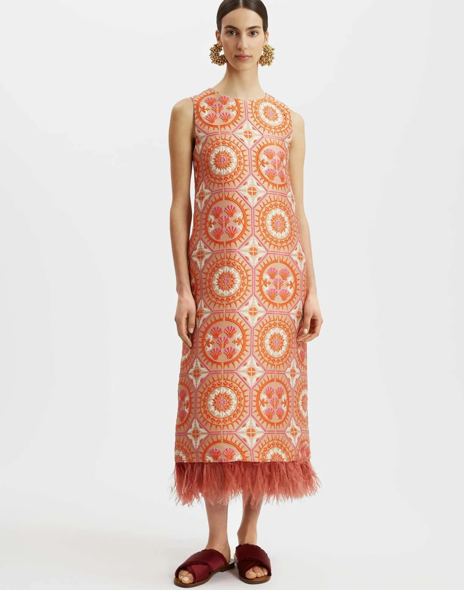 La DoubleJ Party Dressing<Column DressSun Orange in Jacquard With Feathers