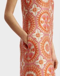 La DoubleJ Party Dressing<Column DressSun Orange in Jacquard With Feathers