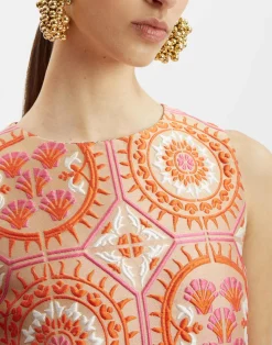 La DoubleJ Party Dressing<Column DressSun Orange in Jacquard With Feathers