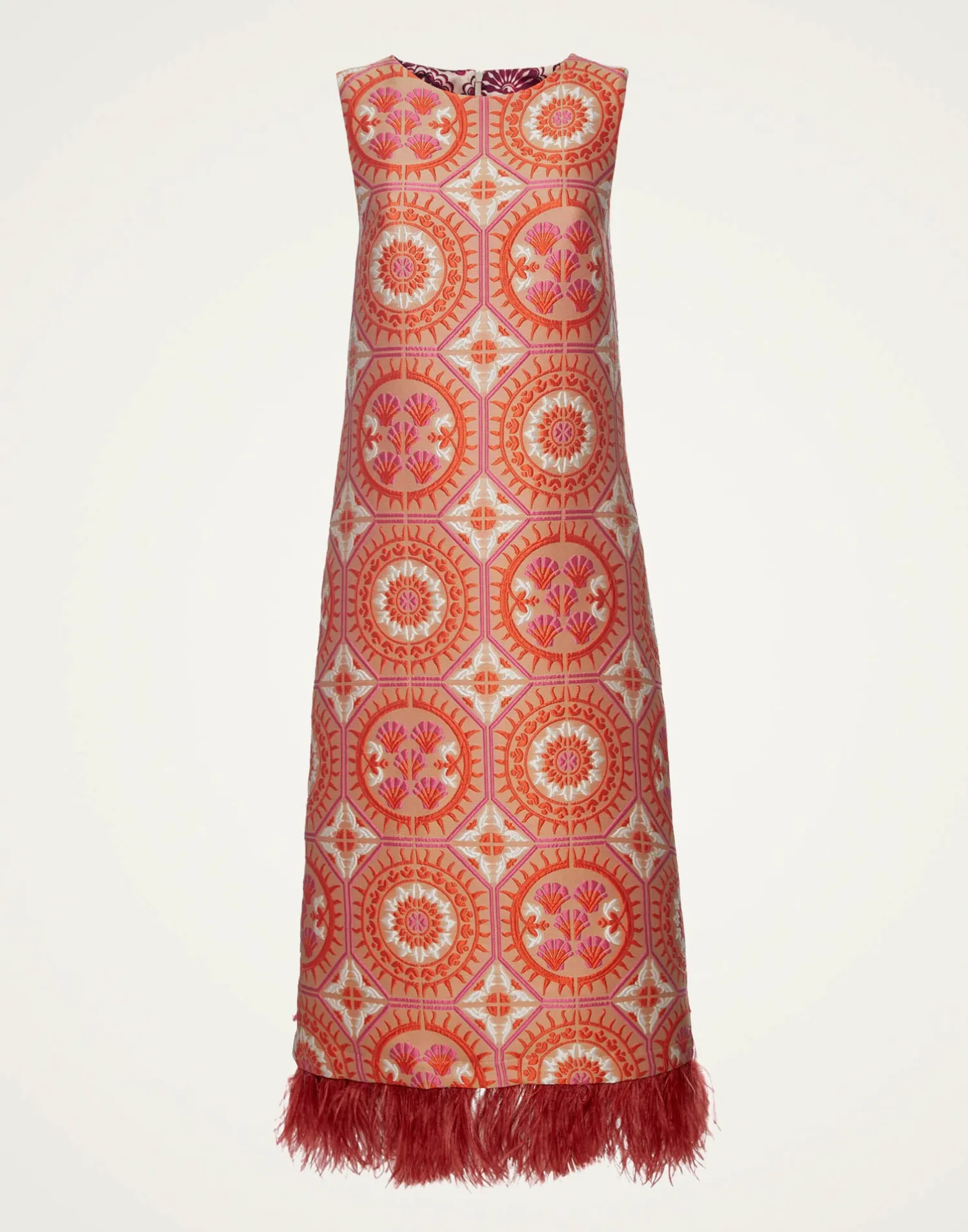 La DoubleJ Party Dressing<Column DressSun Orange in Jacquard With Feathers