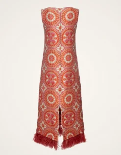 La DoubleJ Party Dressing<Column DressSun Orange in Jacquard With Feathers