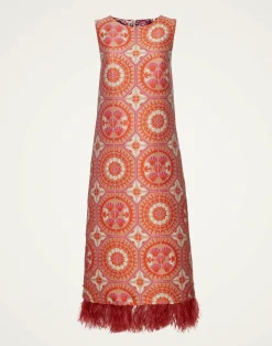 La DoubleJ Vestiti<Column DressSun Orange in Jacquard With Feathers