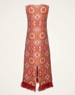 La DoubleJ Vestiti<Column DressSun Orange in Jacquard With Feathers