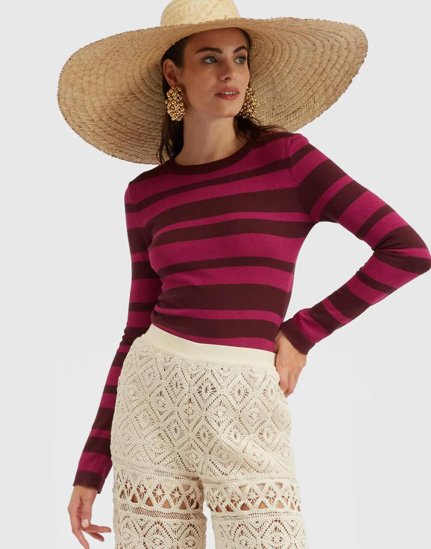 La DoubleJ Maglieria<Crew TopSolid Fuchsia in Cotton Cashmere