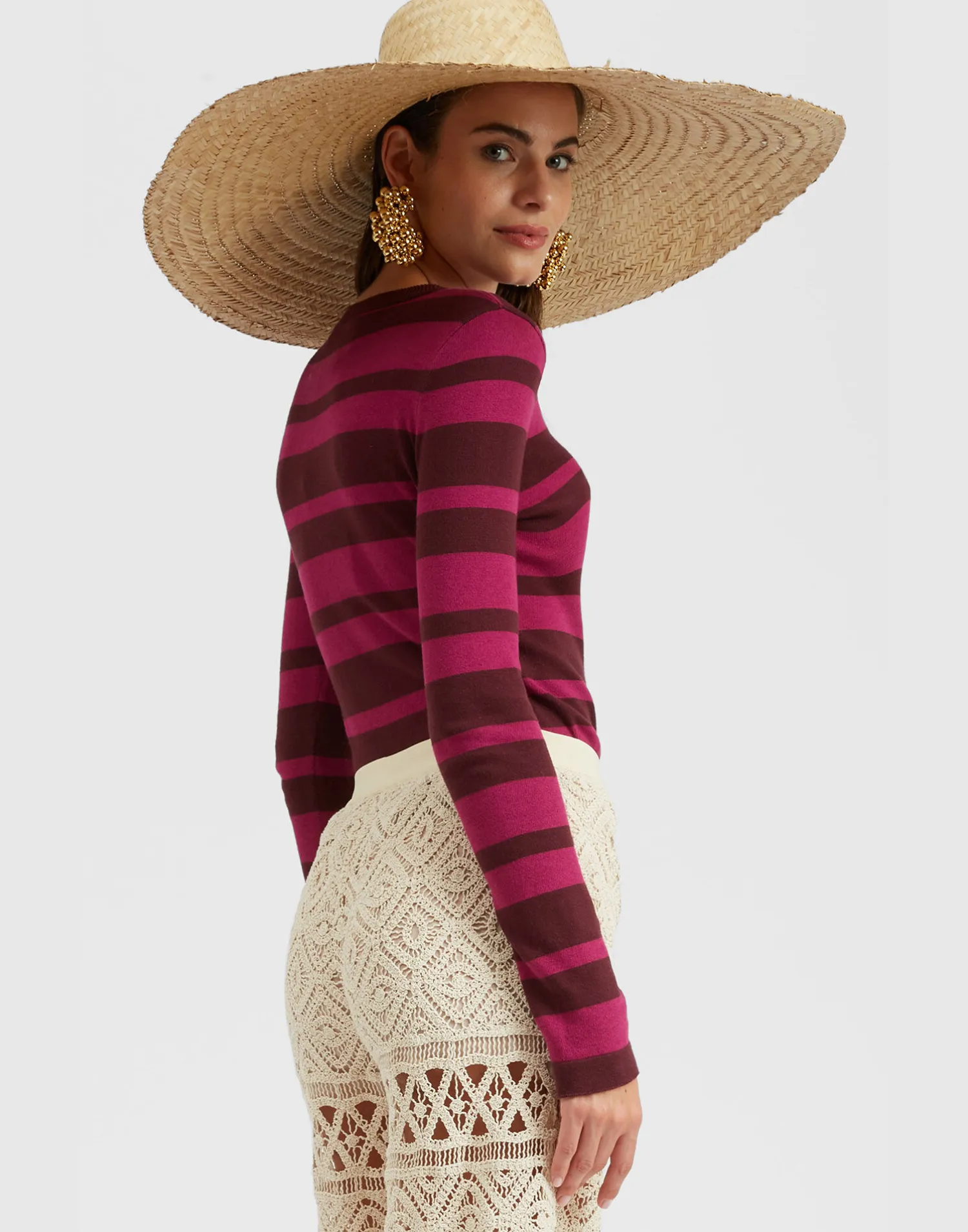La DoubleJ Maglieria<Crew TopSolid Fuchsia in Cotton Cashmere