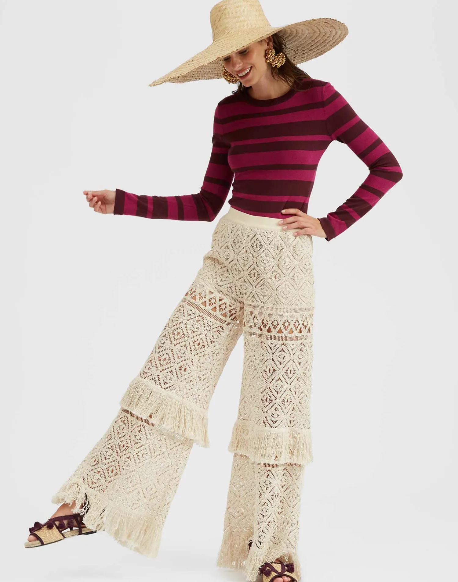 La DoubleJ Maglieria<Crew TopSolid Fuchsia in Cotton Cashmere